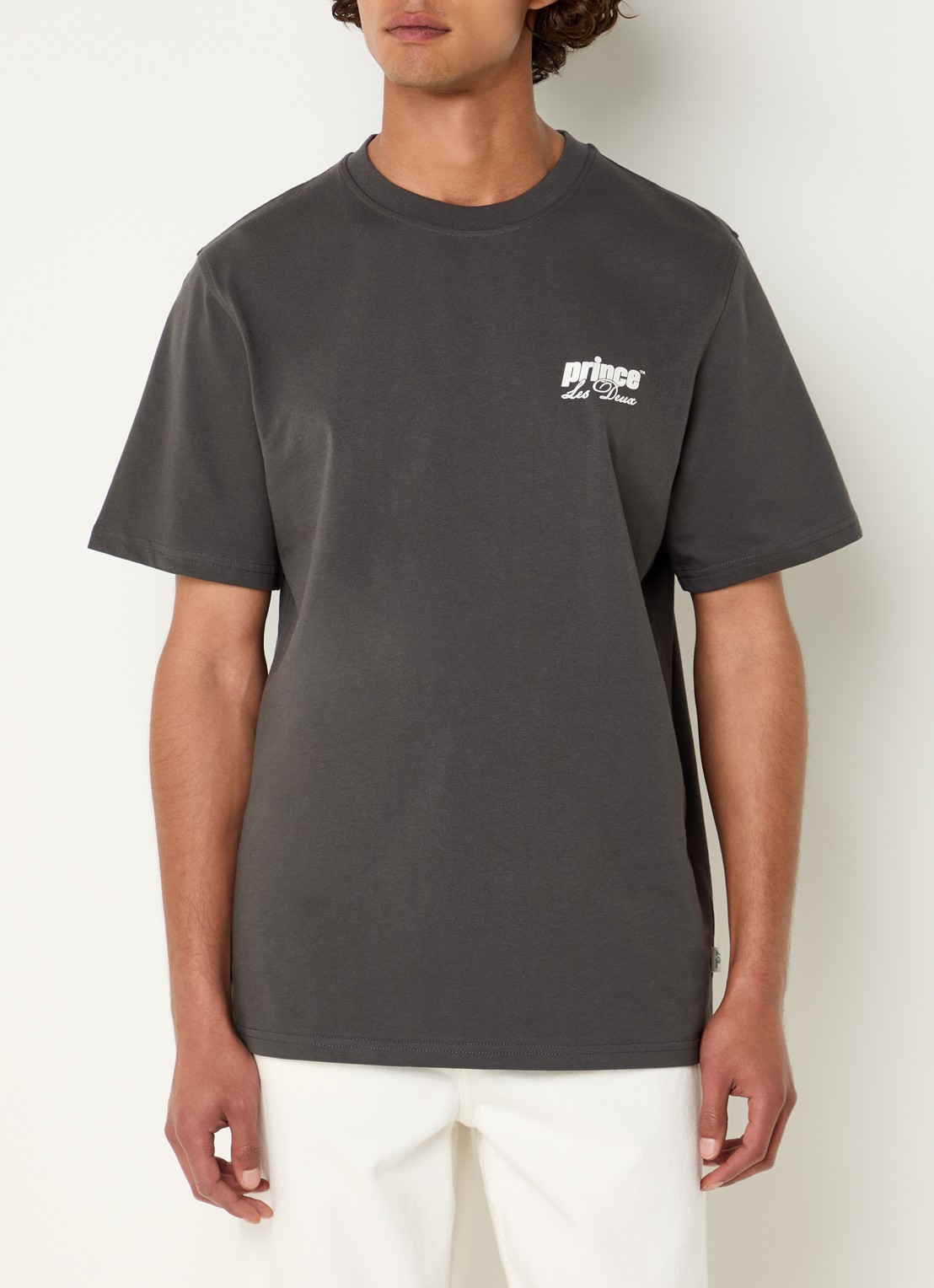 Les Deux T-shirt met logo- en backprint - achterkant antraciet