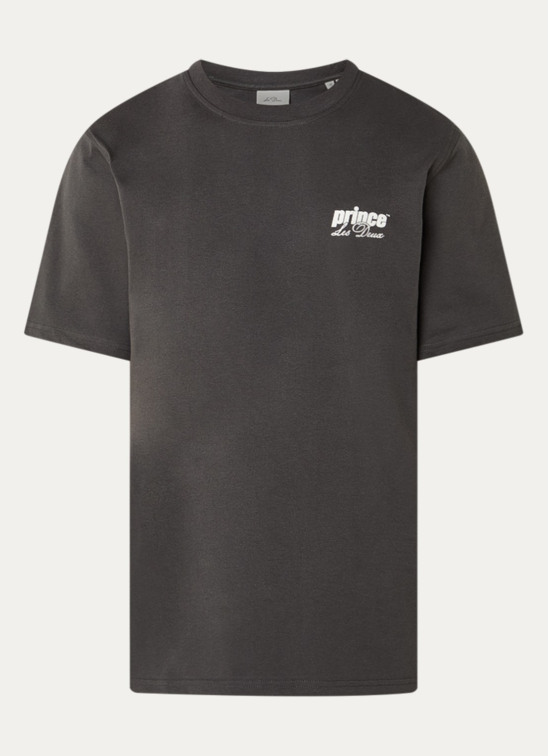 Les Deux T-shirt met logo- en backprint - voorkant 3 antraciet