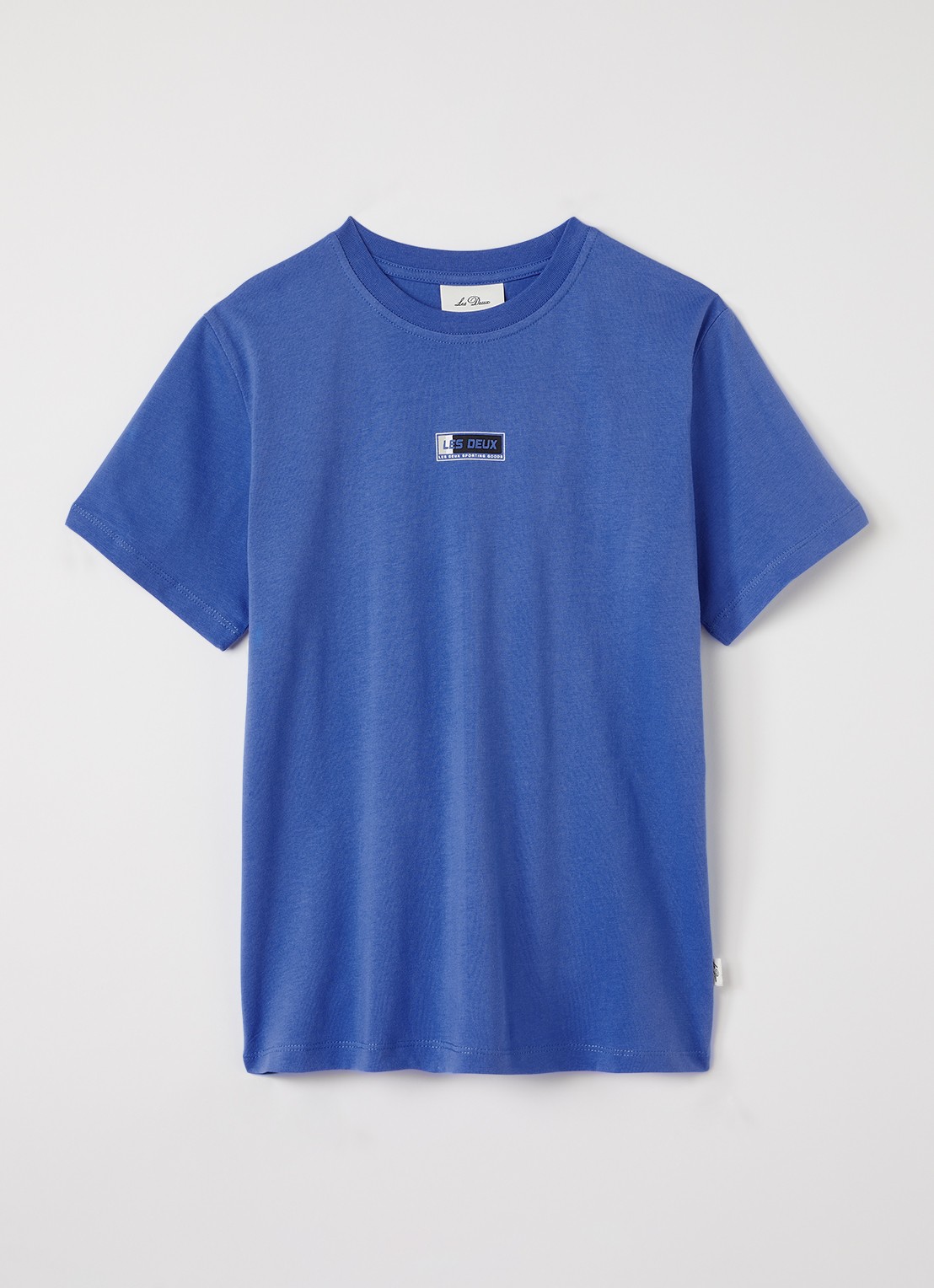 Les Deux T-shirt met logo- en backprint - voorkant blauw