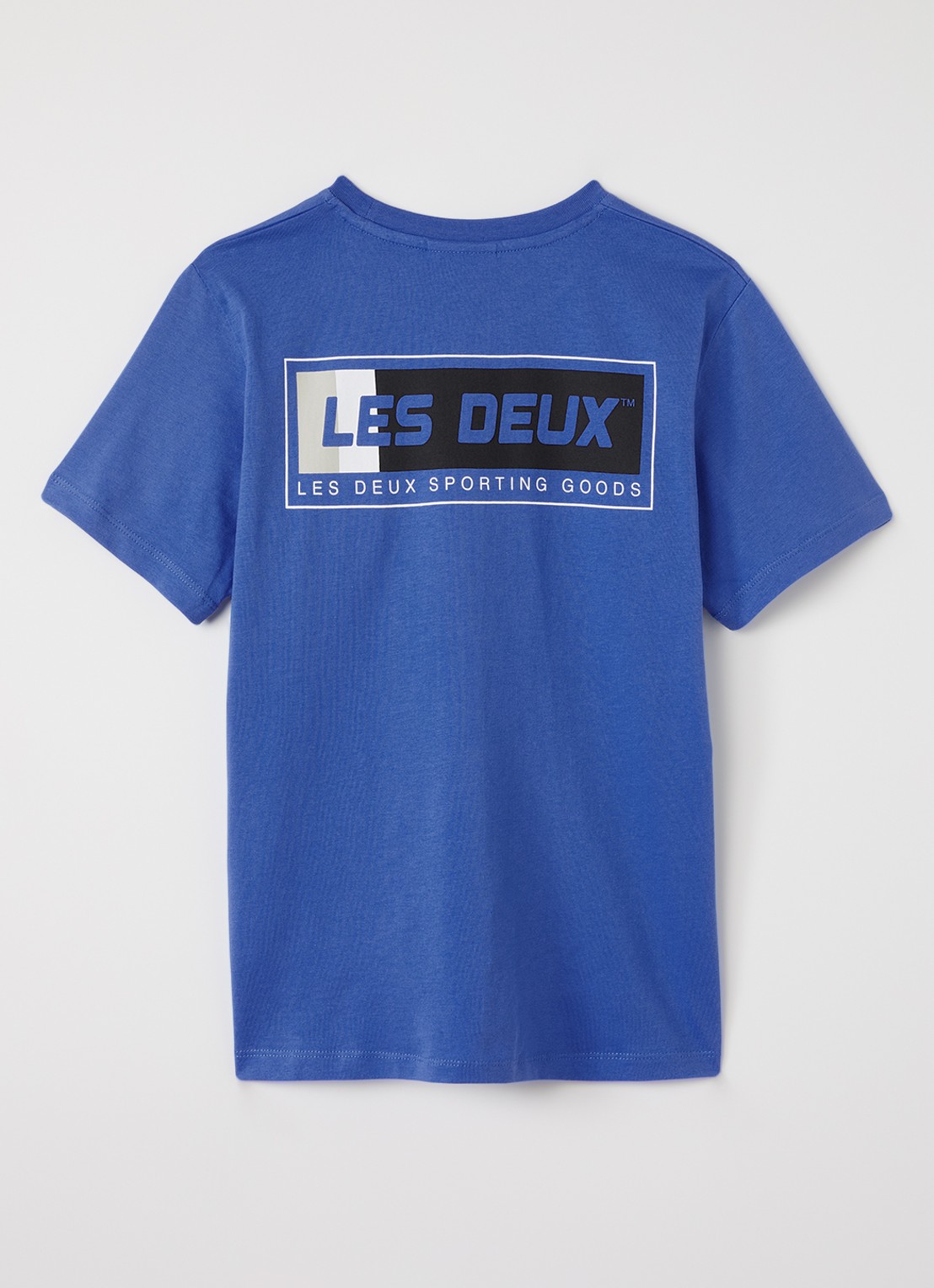 Les Deux T-shirt met logo- en backprint - voorkant 2 blauw