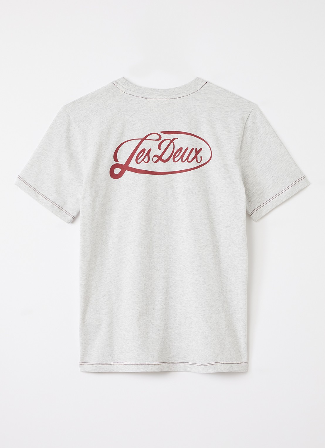 Les Deux T-shirt met logo- en backprint - voorkant 2 grijsmele
