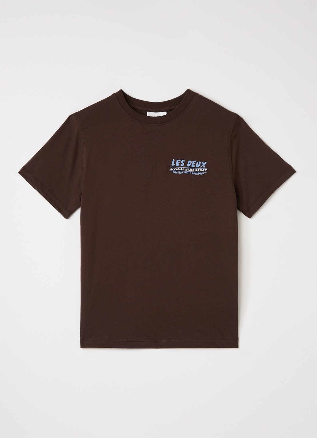 Les Deux T-shirt met logo- en backprint - voorkant bruin
