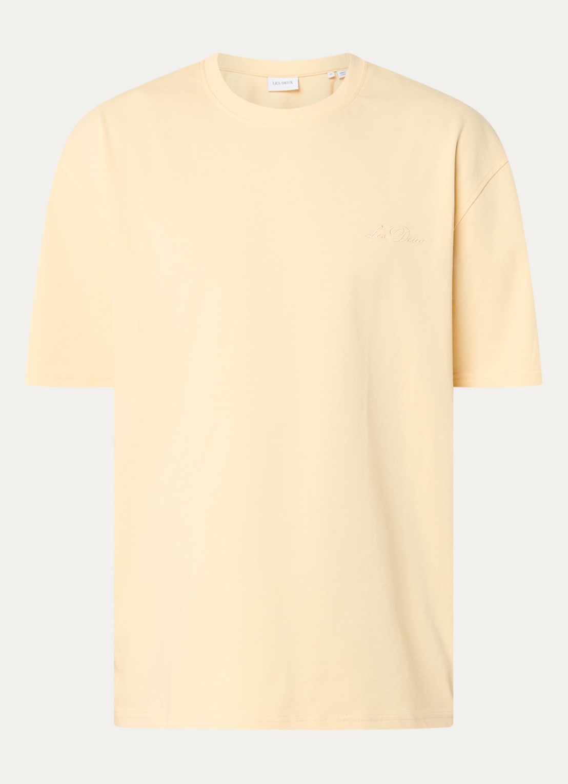 Les Deux T-shirt met logoborduring - voorkant 2 geel