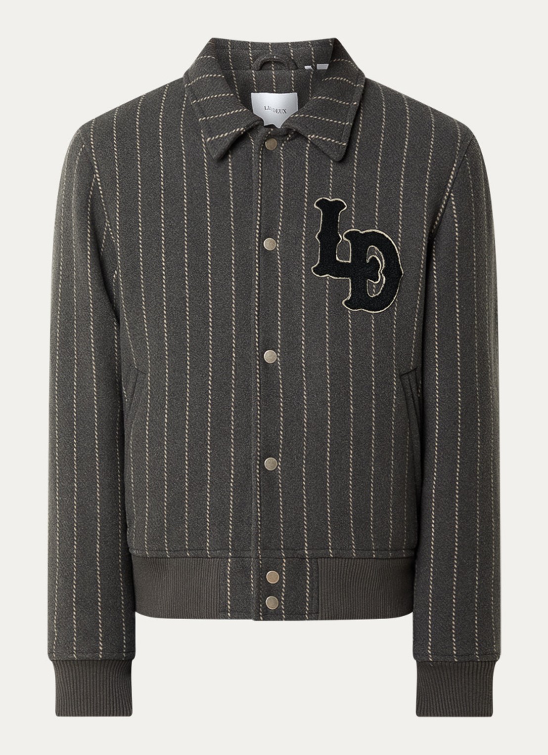 Les Deux Varsity jack in wolblend met logoborduring en steekzakken - voorkant 3 middengrijs