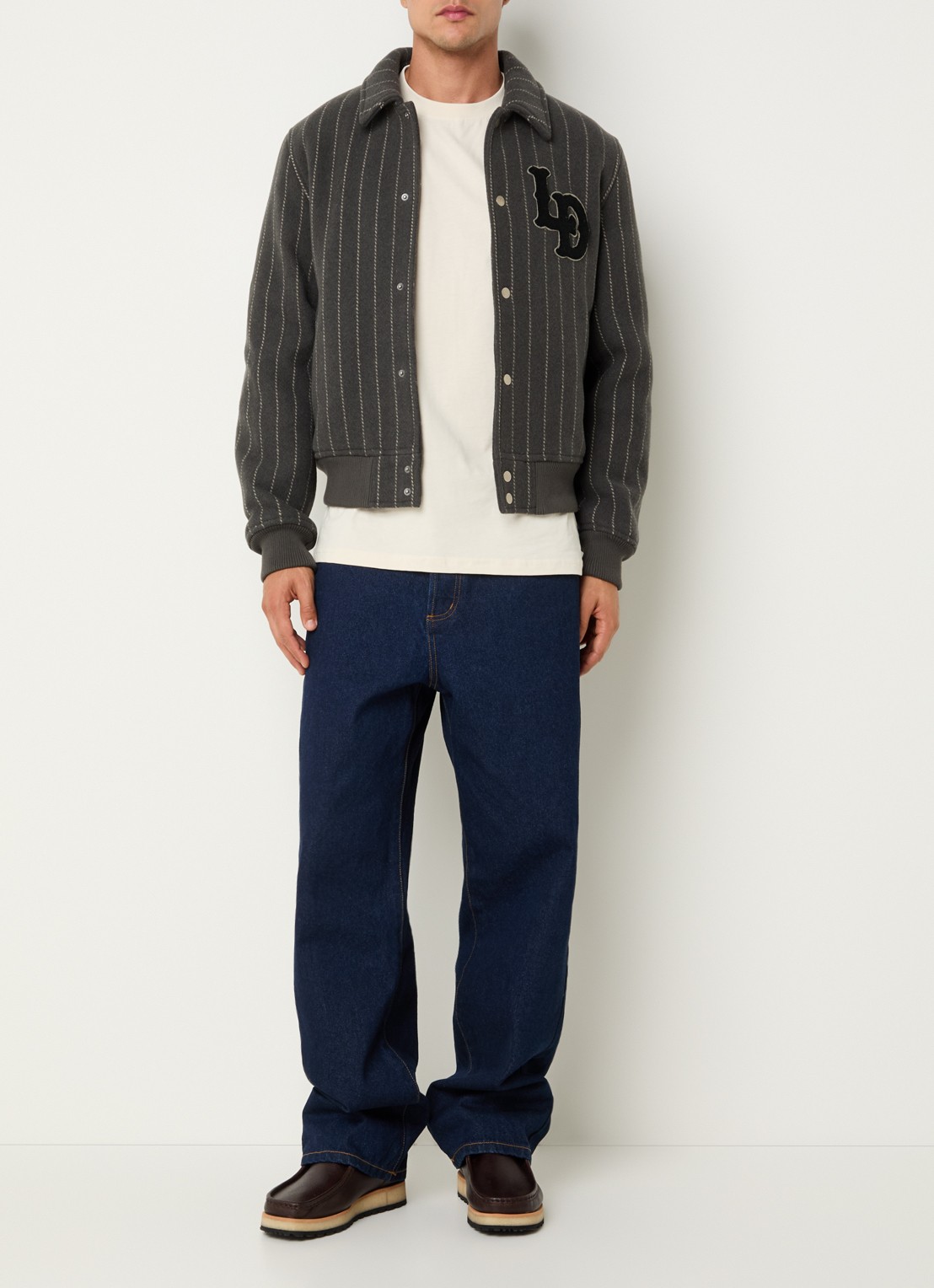 Les Deux Varsity jack in wolblend met logoborduring en steekzakken - voorkant 4 middengrijs