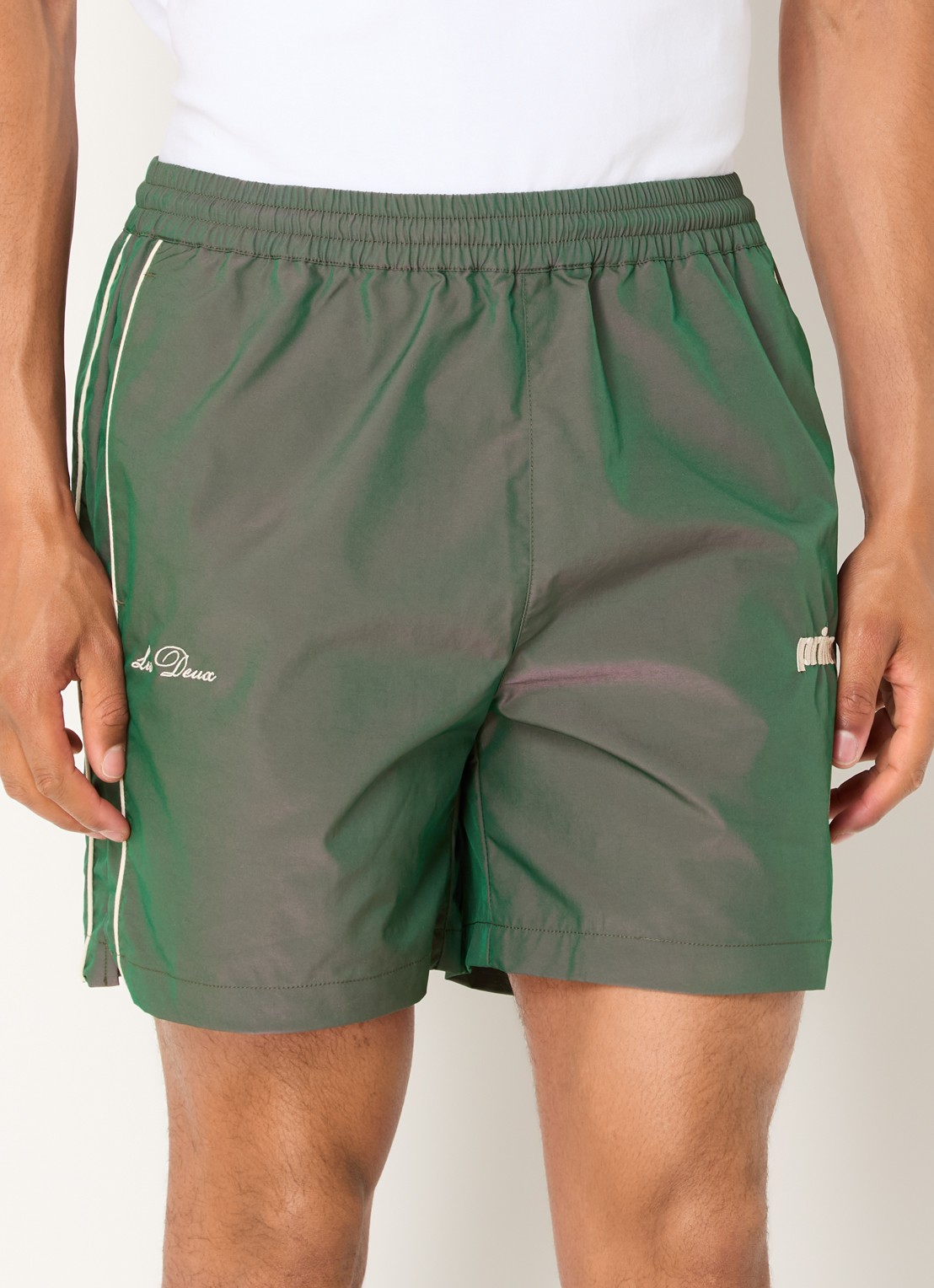 Les Deux Wide fit korte broek met logo - detail 3 groen
