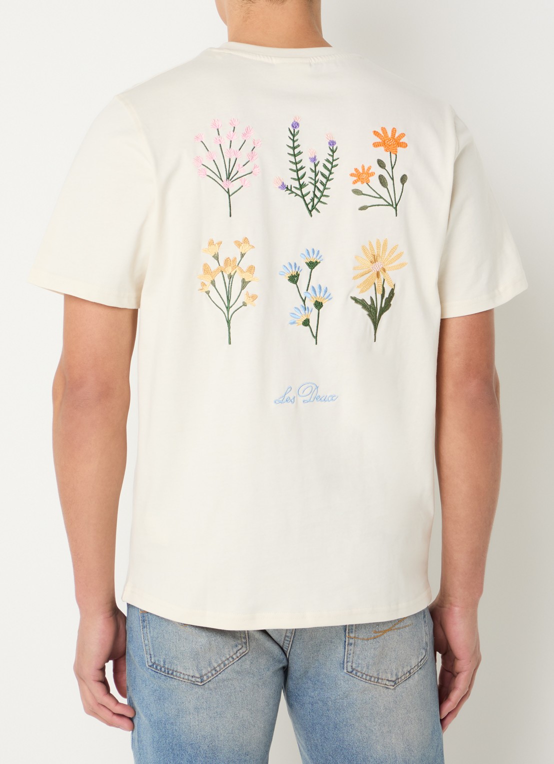 Les Deux Wild Flower T-shirt met logoborduring en backprint - detail 2 gebroken wit