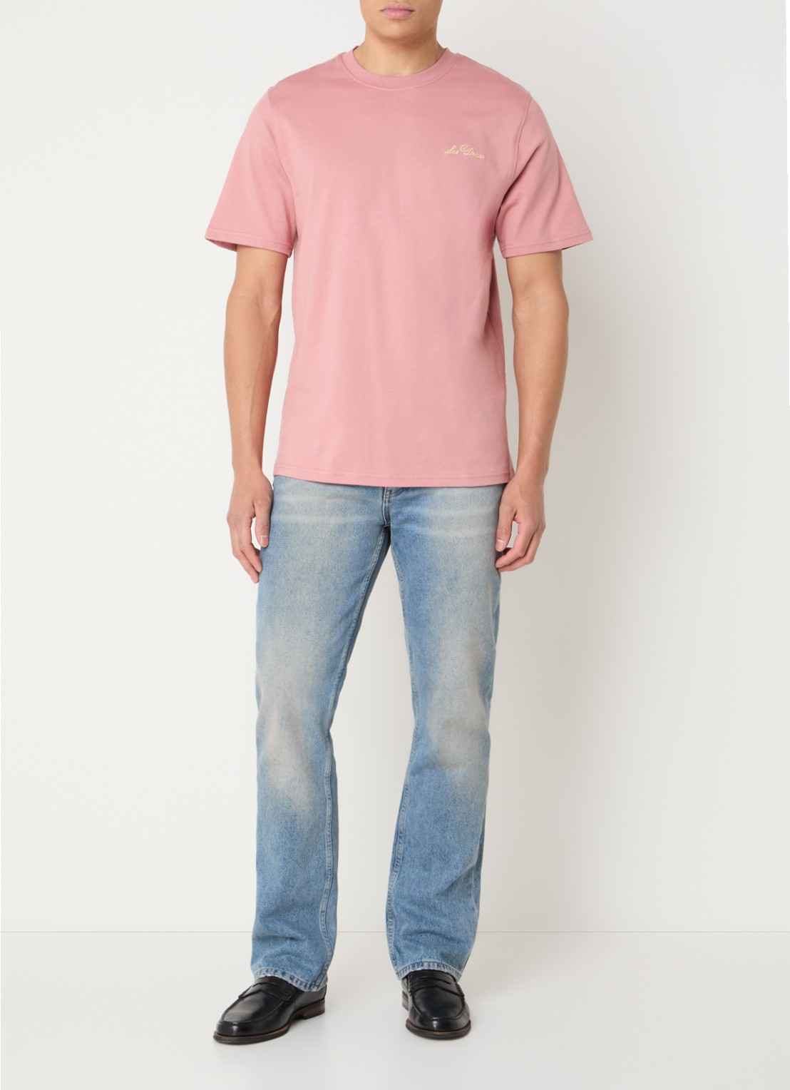 Les Deux Wild Flower T-shirt met logoborduring en backprint - voorkant 3 zalmroze