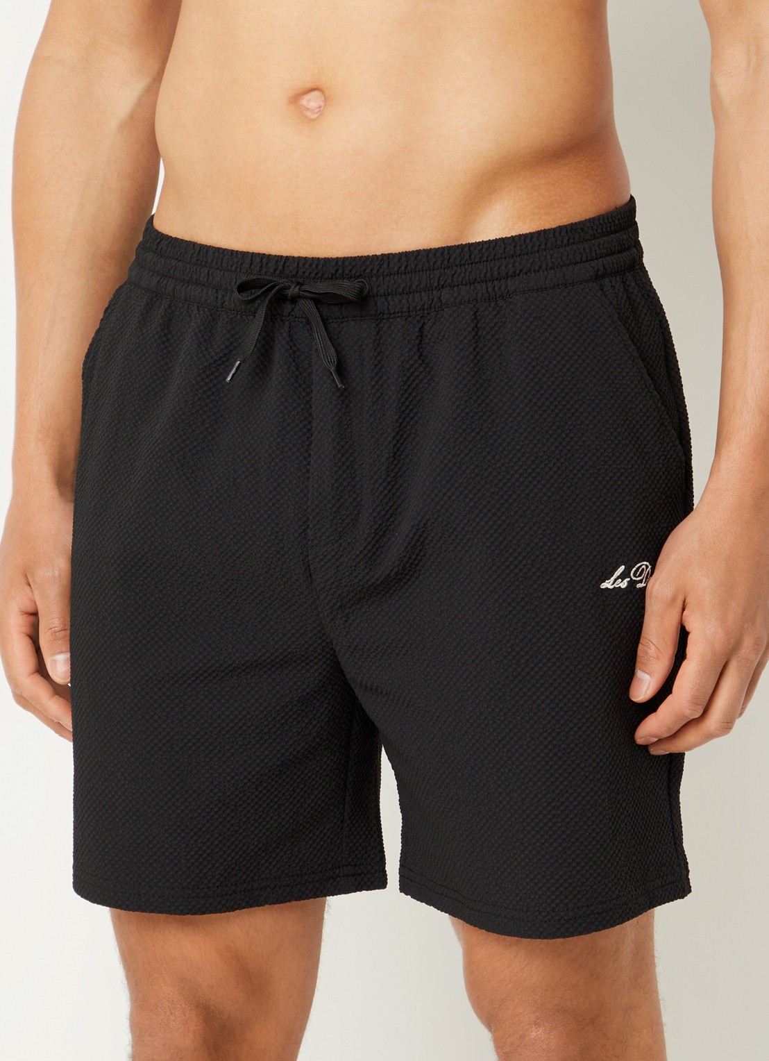 Les Deux Zwemshorts met logo en structuur - detail zwart