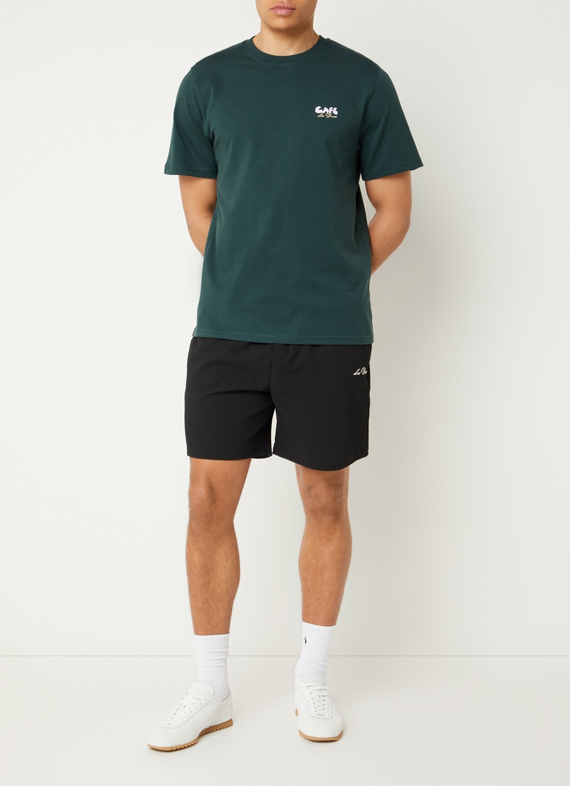 Les Deux Zwemshorts met logo en structuur - voorkant 4 zwart