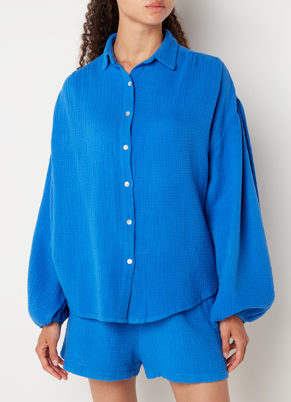 Les Jumelles Abigail blouse met structuur - detail royalblauw