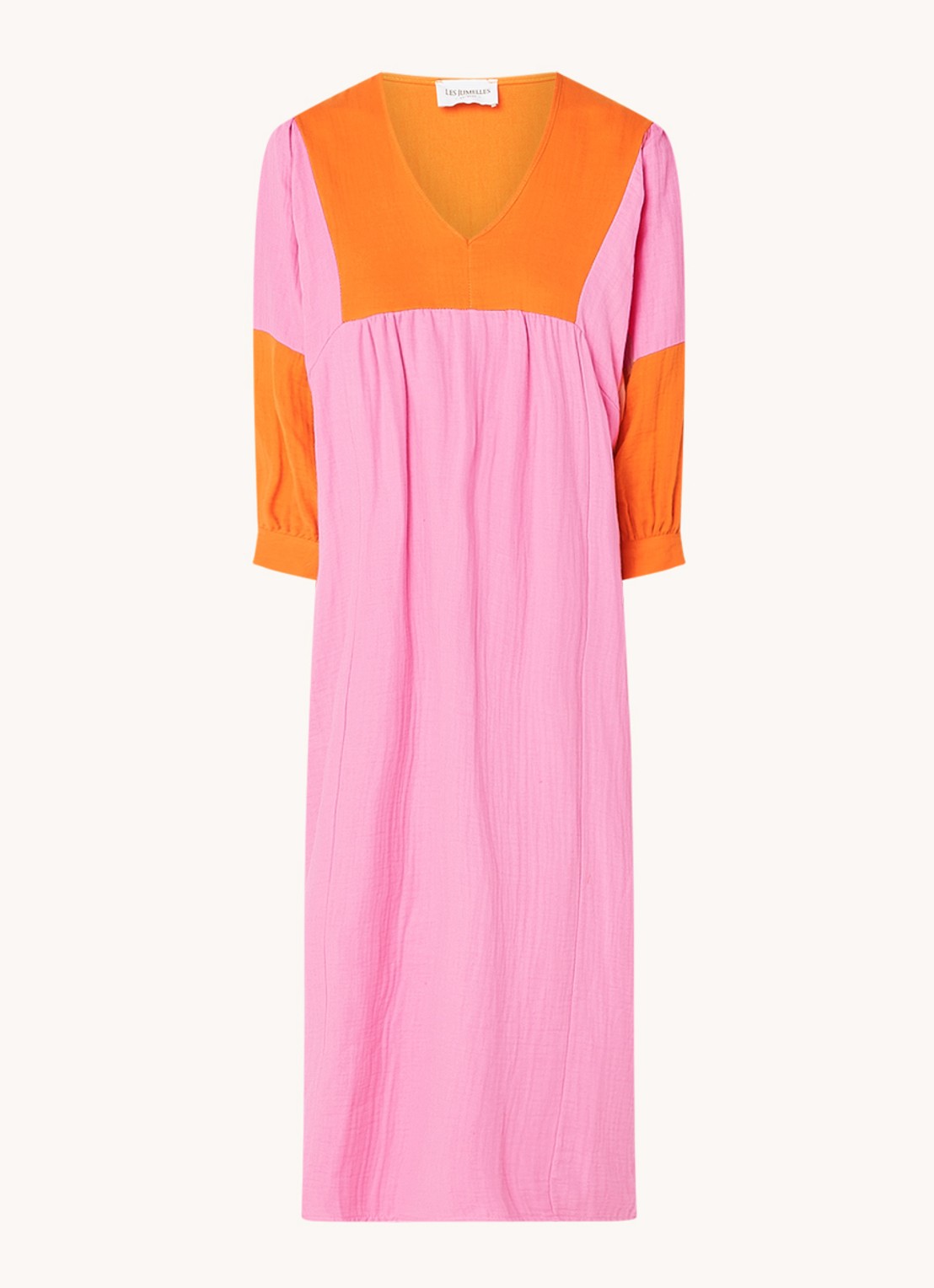 Les Jumelles Imani midi strandjurk met V-hals - voorkant roze