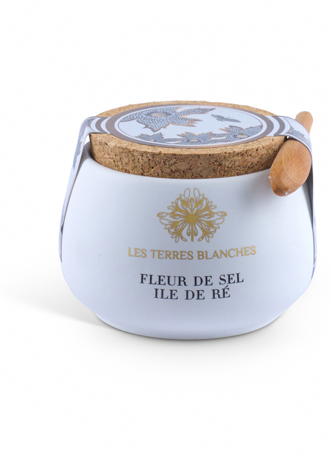 Les Terres Blanches Fleur de Sel Ile de Ré zeezoutvlokken met lepel 100 gram - voorkant undefined