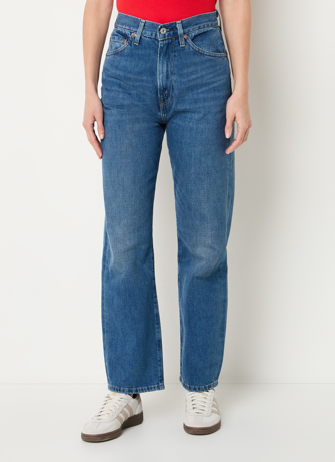 Levi's 1950S 701 high waist straight leg jeans met medium wassing - detail indigo