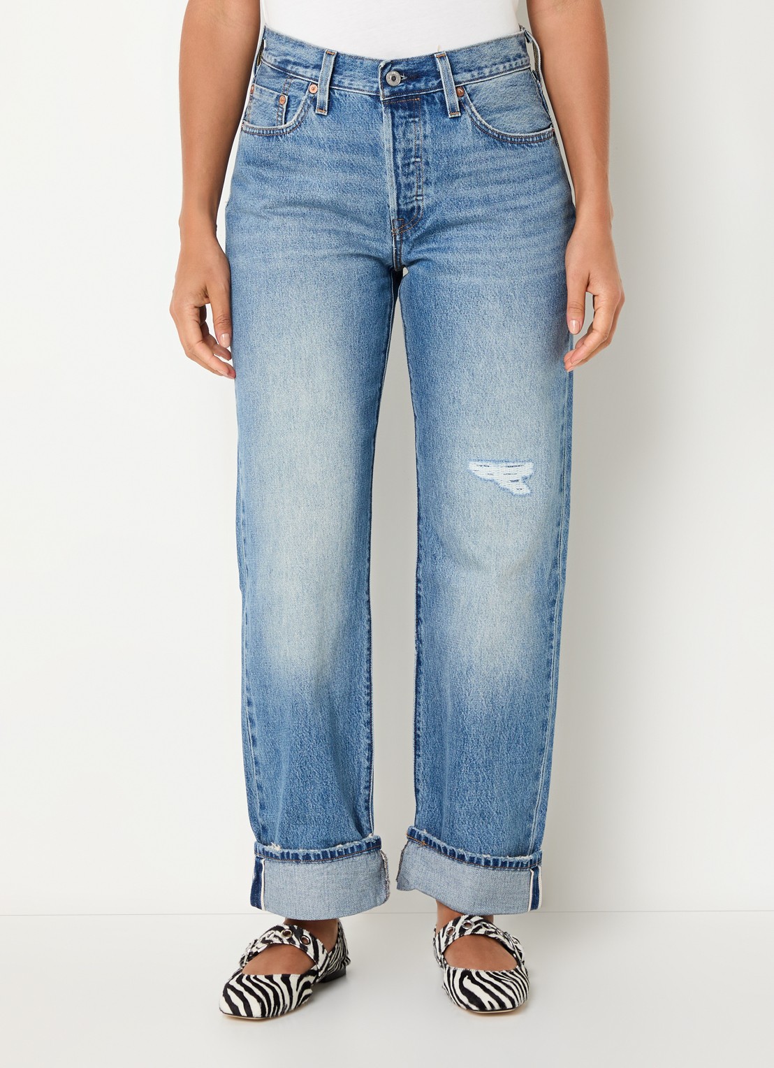 Levi's 501 90's high waist straight fit jeans met medium wassing - detail 4 indigo