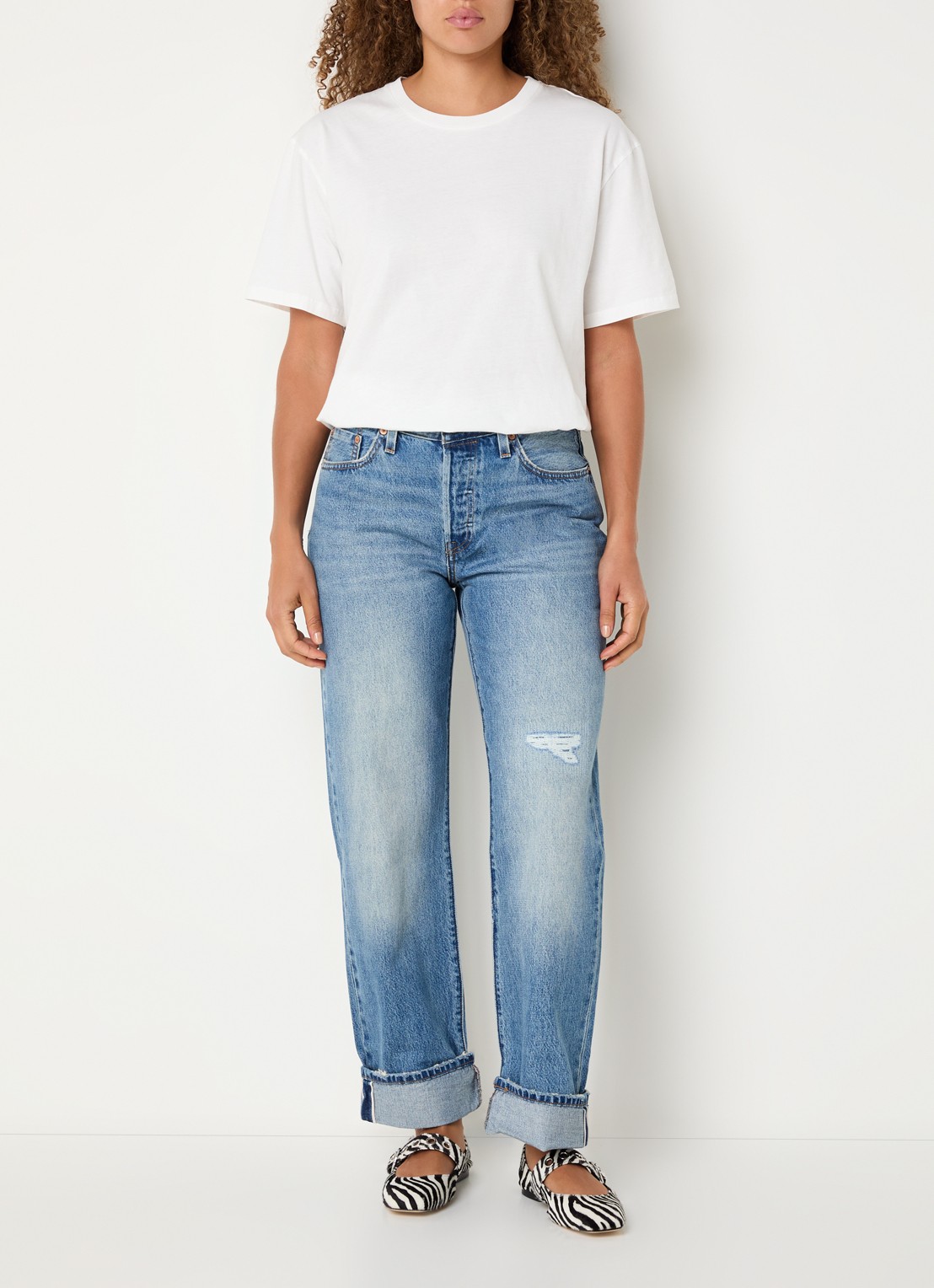 Levi's 501 90's high waist straight fit jeans met medium wassing - voorkant 3 indigo