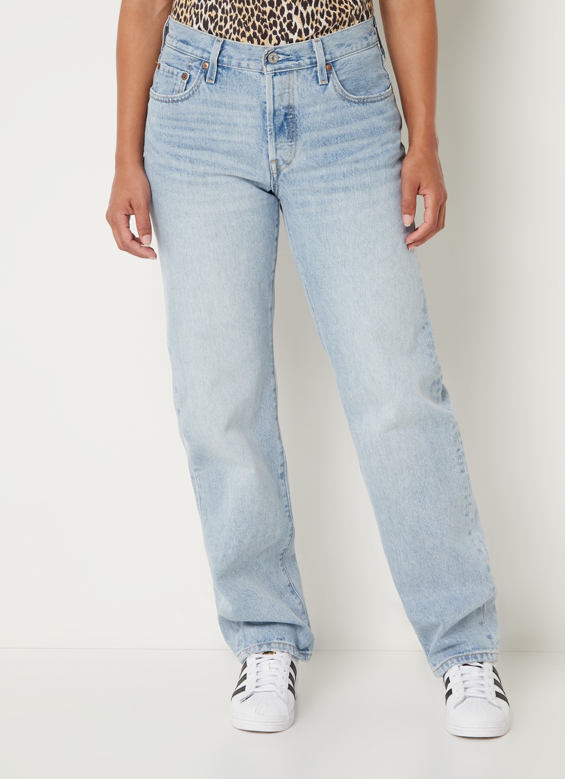Levi's 501 90's high waist straight leg jeans met lichte wassing - detail 4 indigo