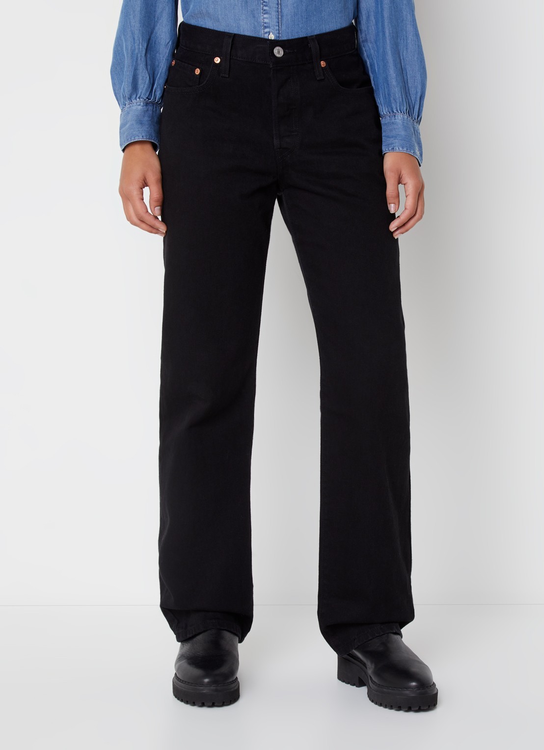 Levi's 501 90's Mid waist straight leg jeans met gekleurde wassing - detail 3 zwart