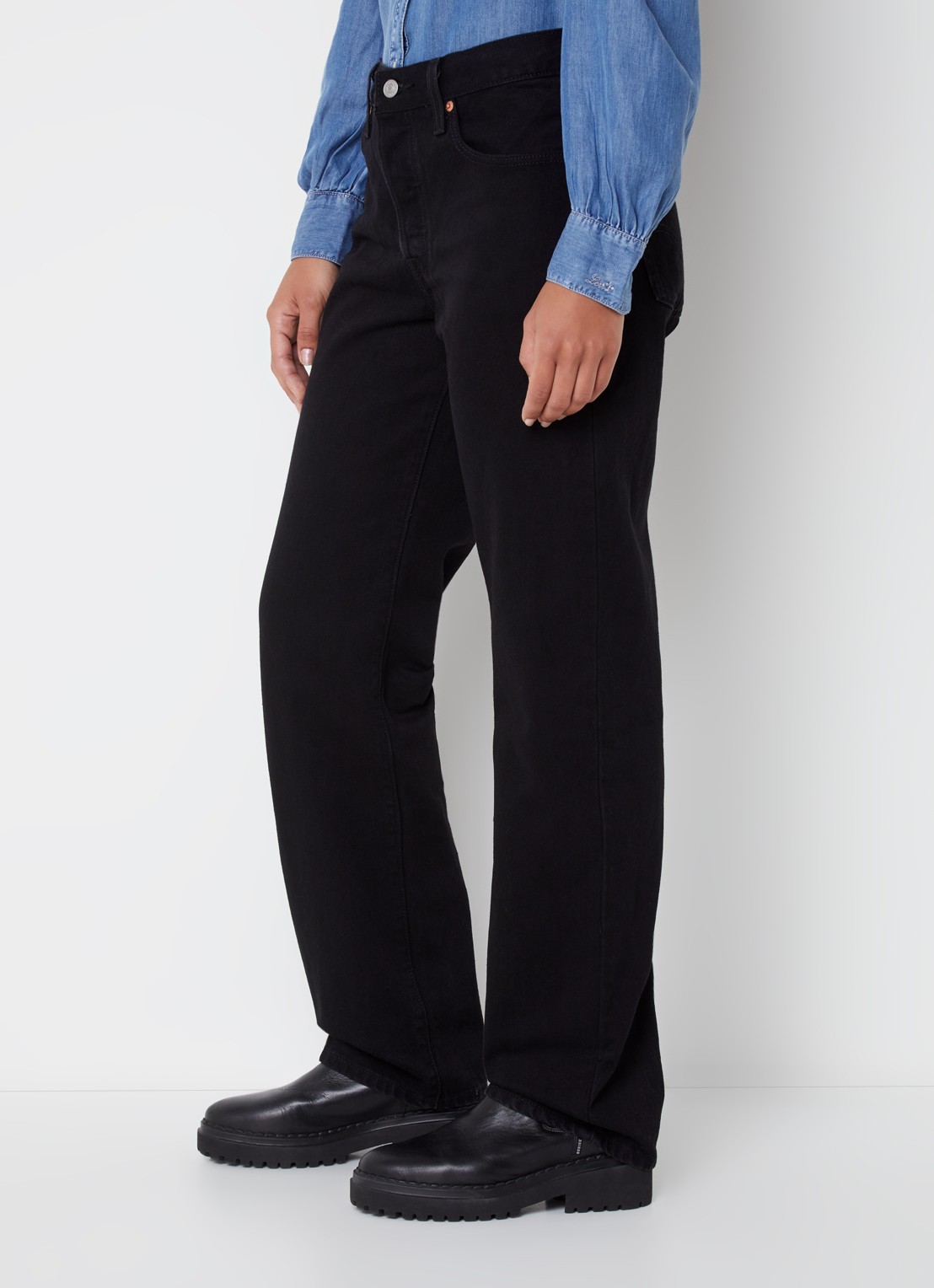 Levi's 501 90's Mid waist straight leg jeans met gekleurde wassing - detail 4 zwart