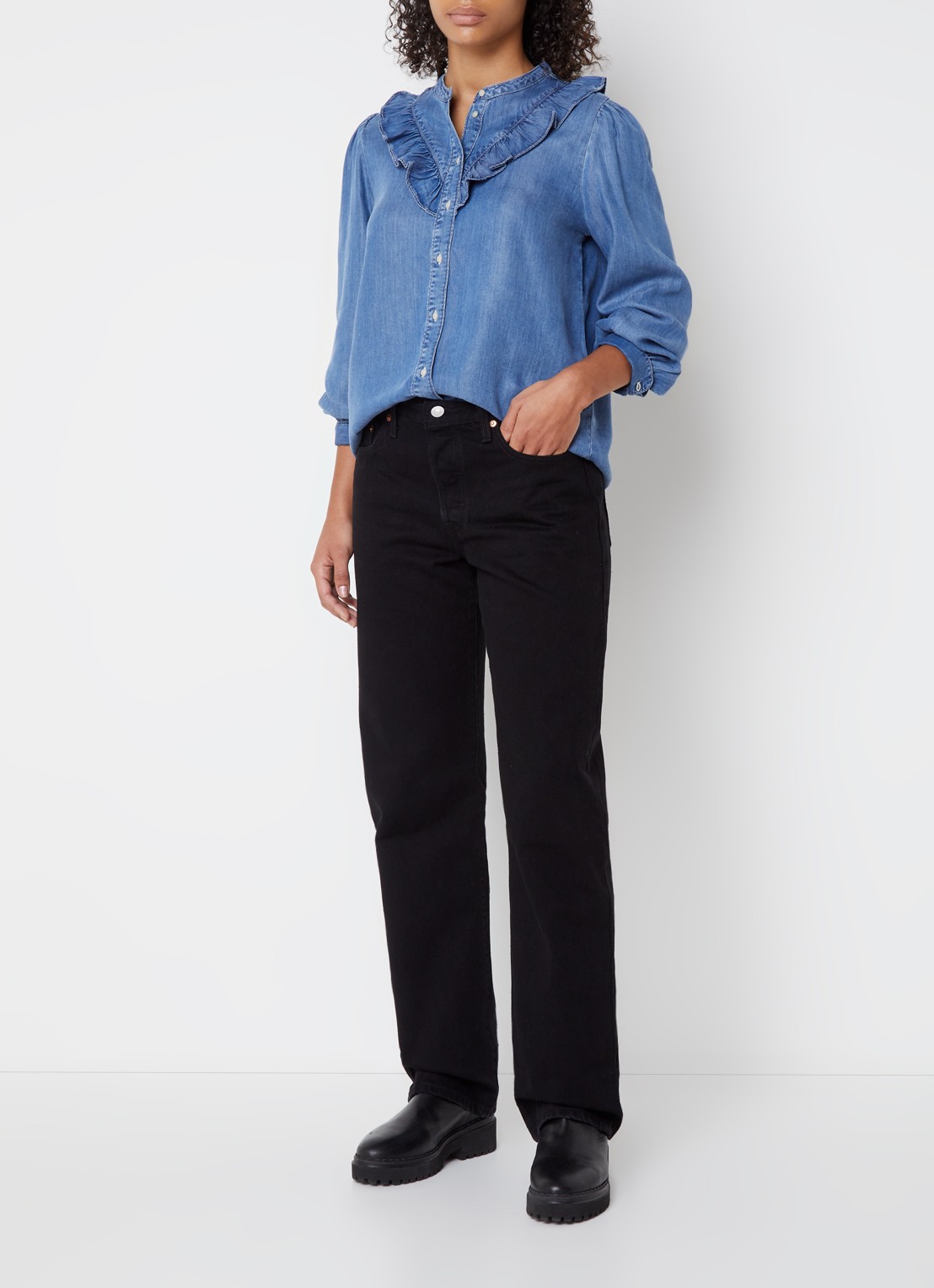 Levi's 501 90's Mid waist straight leg jeans met gekleurde wassing - voorkant 2 zwart