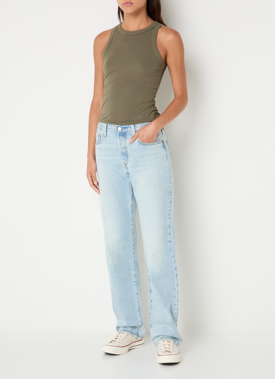 Levi's 501 90s mid waist straight leg jeans met lichte wassing - voorkant 2 indigo