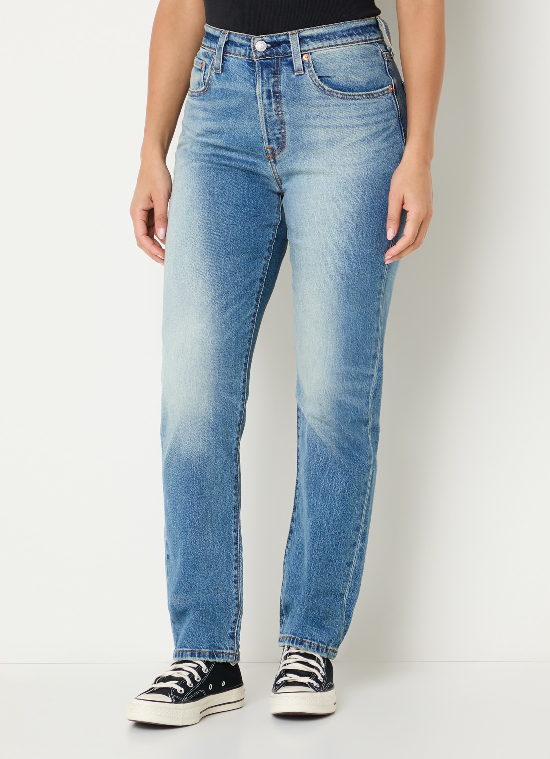 Levi's 501 Crop high waist slim fit jeans met lichte wassing - detail indigo