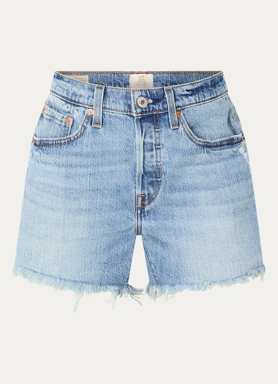 Levi's 501 Curve mid waist straight fit korte broek van denim met destroyed afwerking - voorkant 2 indigo