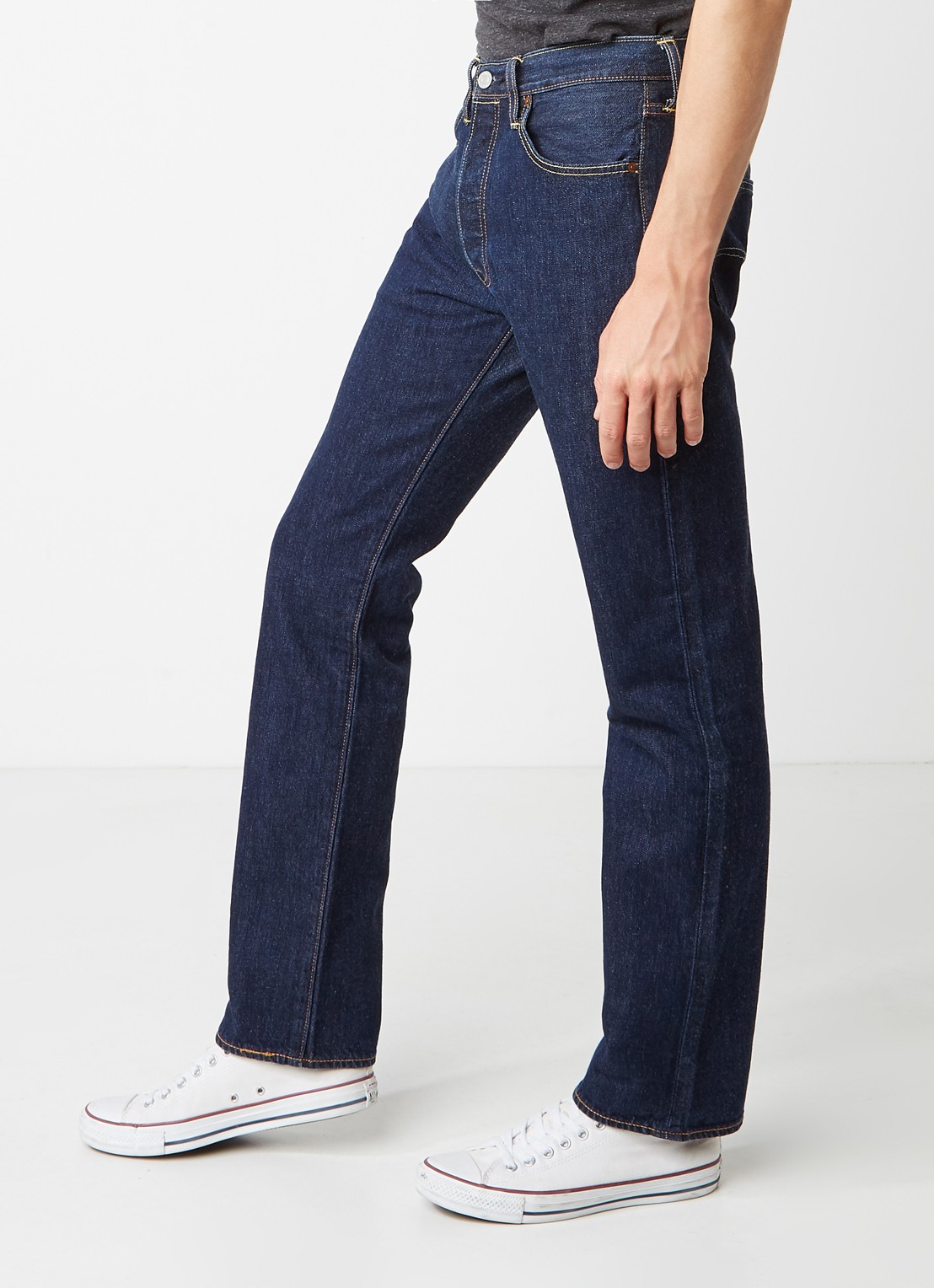 Levi's 501 high rise straight leg jeans in donkere wassing - detail 3 indigo