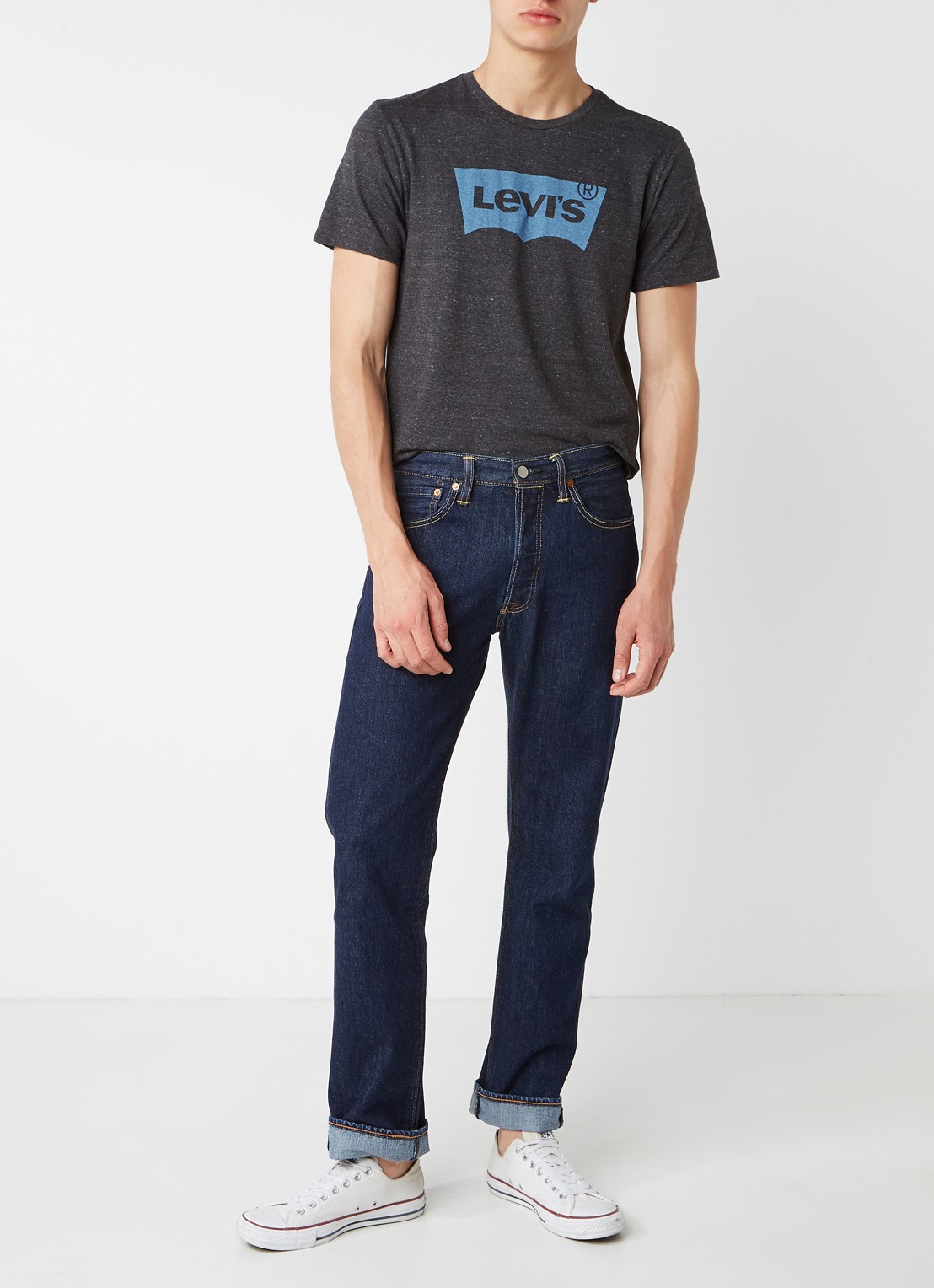 Levi's 501 high rise straight leg jeans in donkere wassing - voorkant 2 indigo