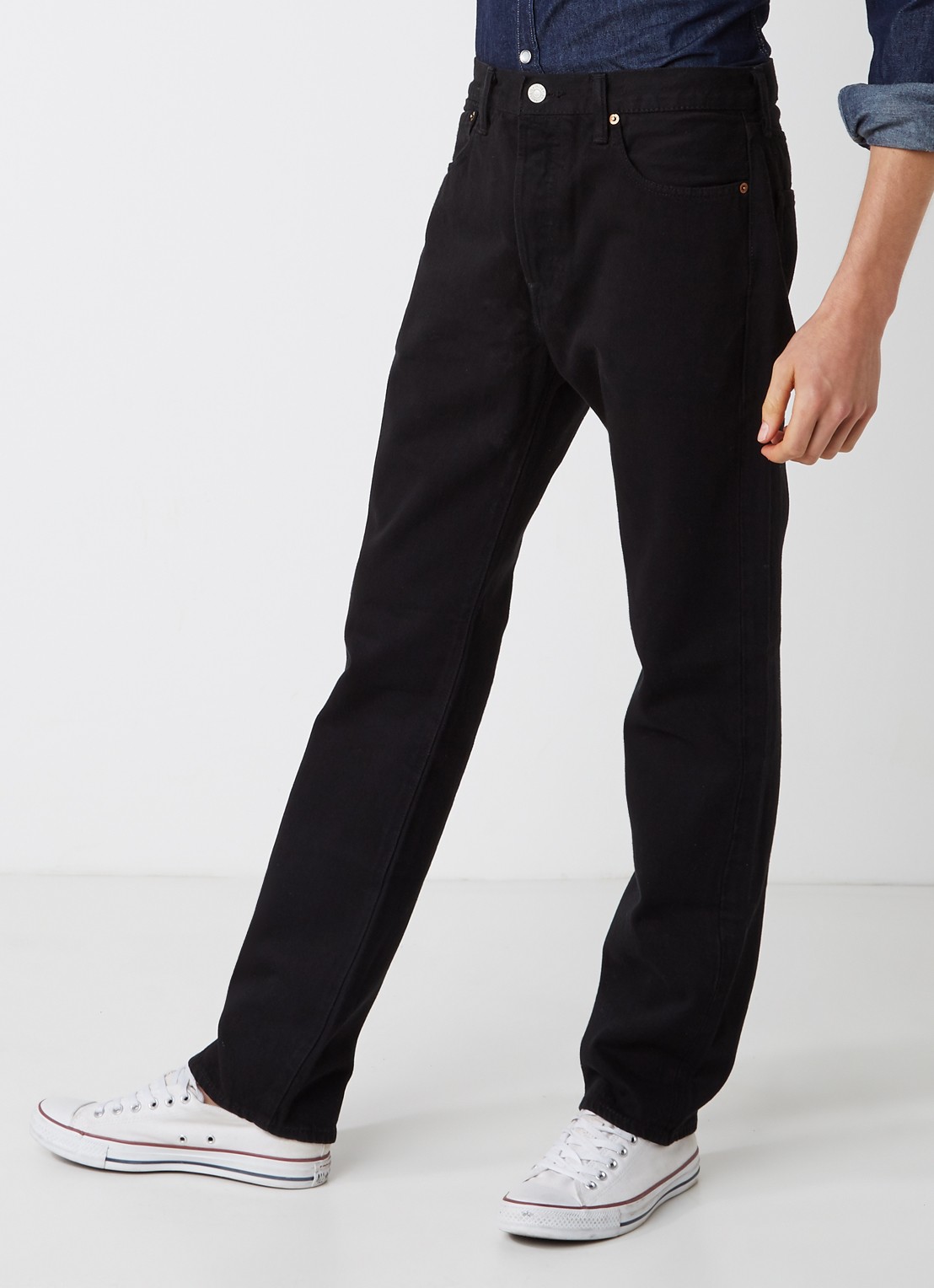 Levi's 501 high rise straight leg jeans met knoopsluiting - detail zwart