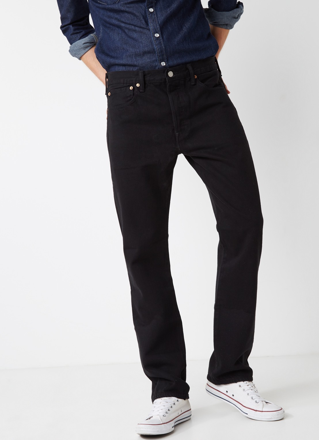 Levi's 501 high rise straight leg jeans met knoopsluiting - detail 2 zwart