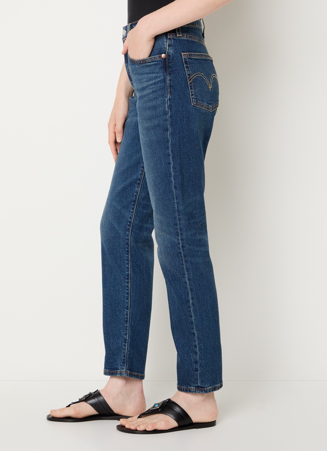 Levi's 501 high waist slim fit cropped jeans met donkere wassing - detail 2 indigo