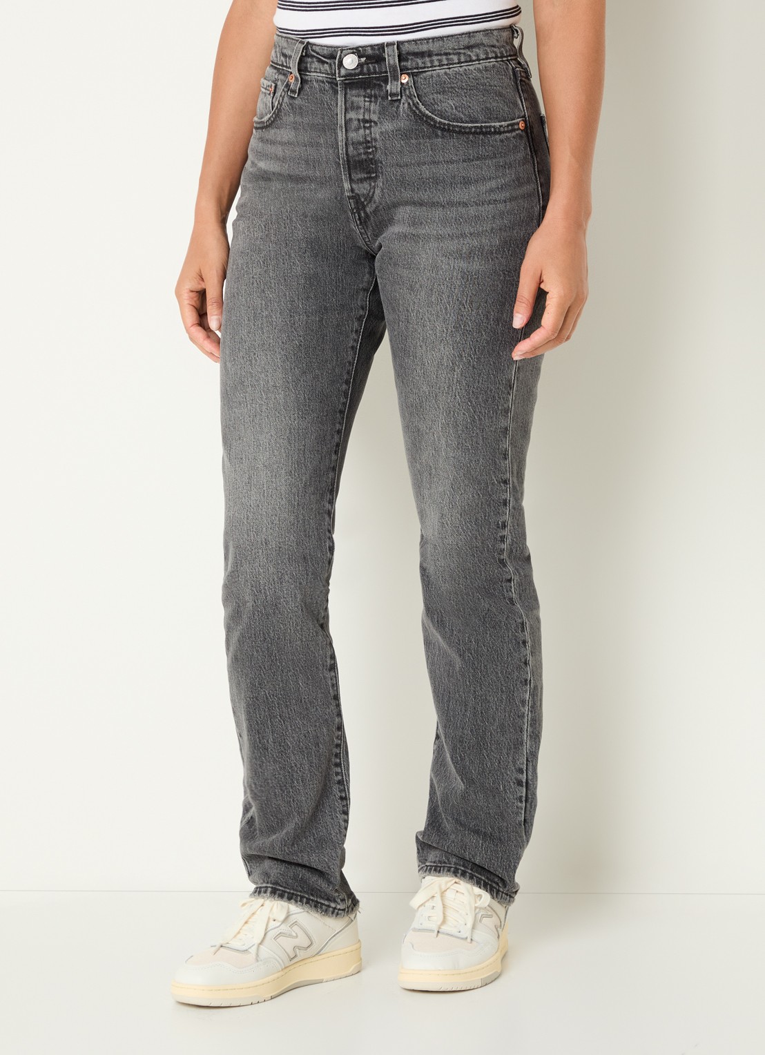 Levi's 501 high waist slim fit jeans met gekleurde wassing - detail 3 donkergrijs