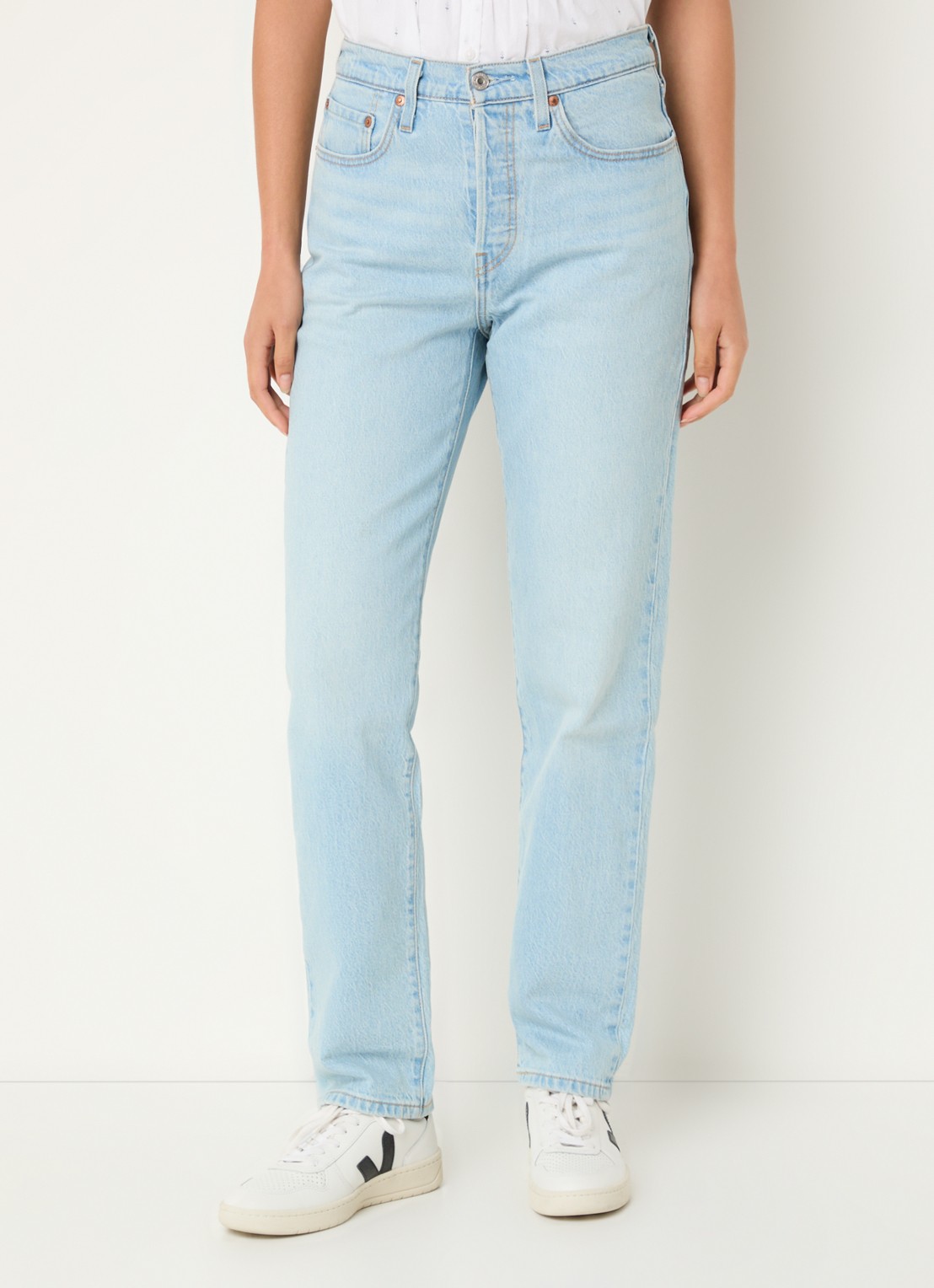 Levi's 501 high waist slim fit jeans met lichte wassing - detail 4 indigo