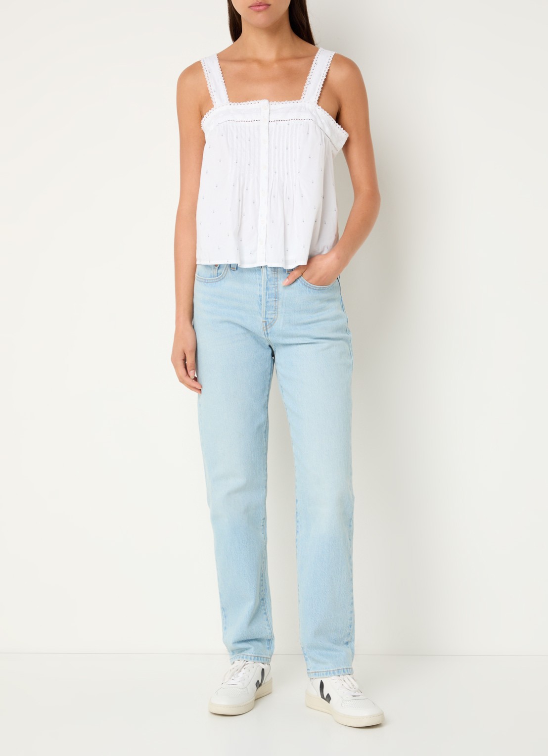 Levi's 501 high waist slim fit jeans met lichte wassing - voorkant 3 indigo