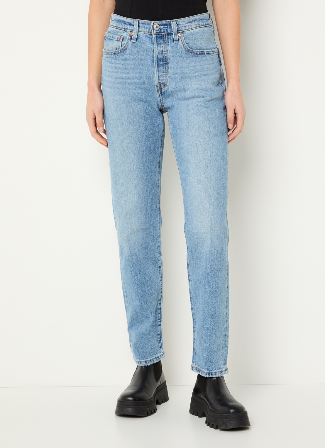 Levi's 501 high waist slim fit jeans met lichte wassing - detail 4 indigo
