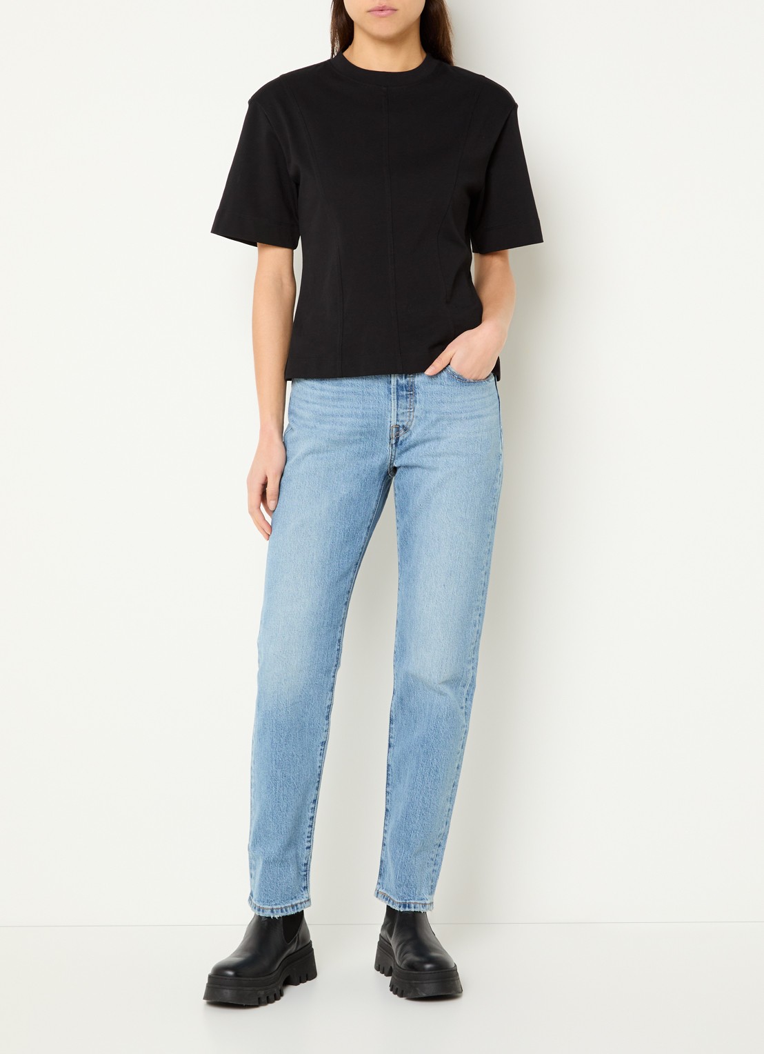 Levi's 501 high waist slim fit jeans met lichte wassing - voorkant 3 indigo