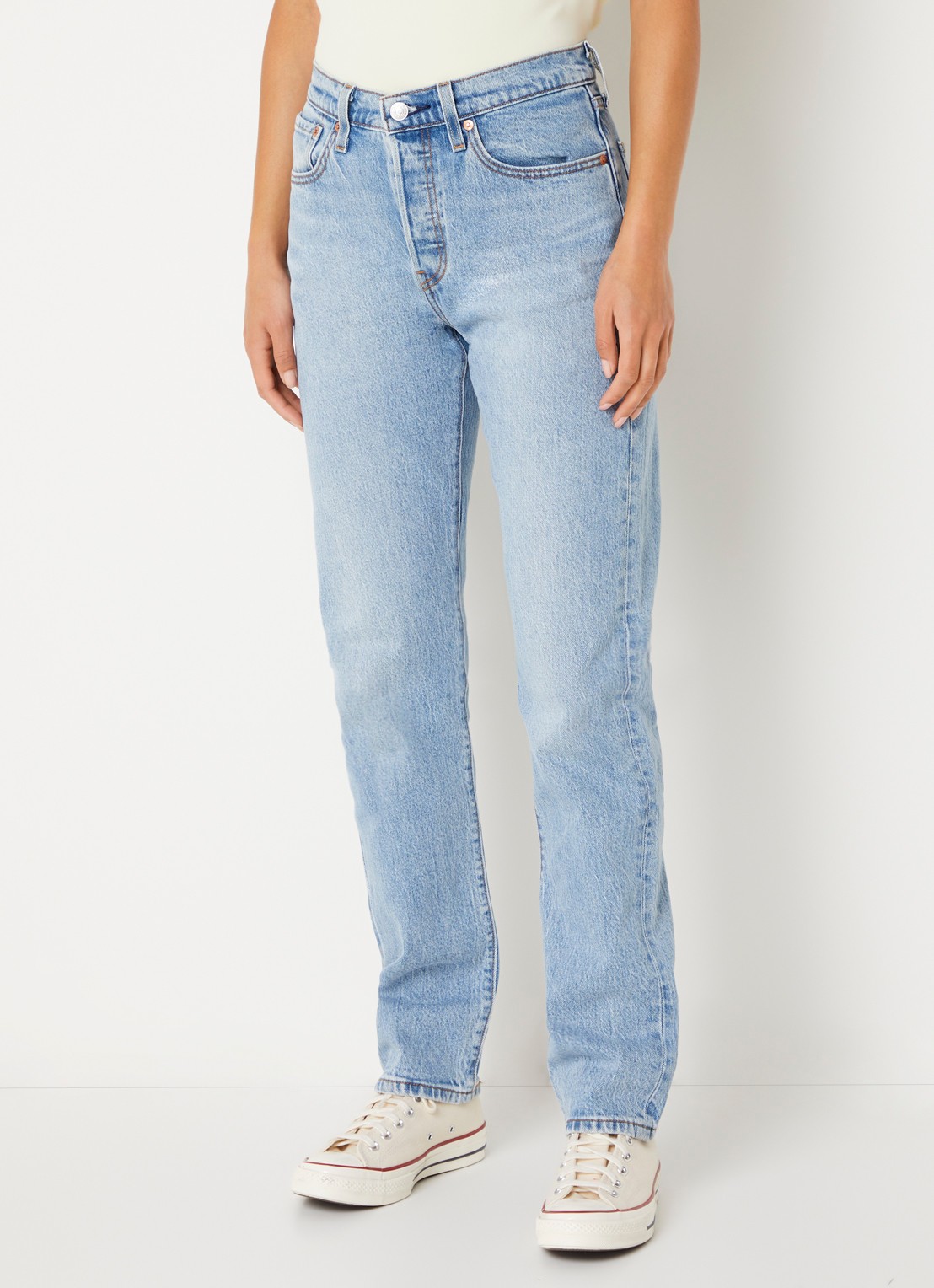 Levi's 501 high waist slim fit jeans met lichte wassing - detail 4 indigo
