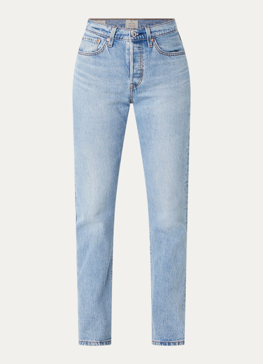 Levi's 501 high waist slim fit jeans met lichte wassing - voorkant indigo