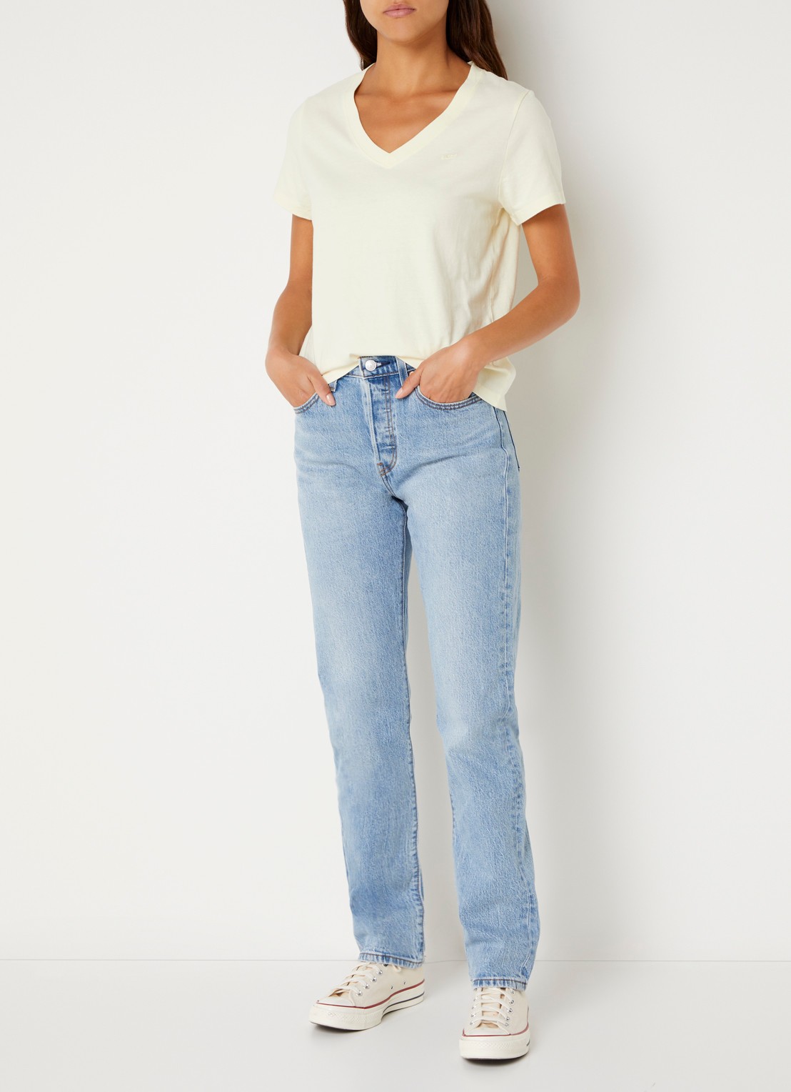 Levi's 501 high waist slim fit jeans met lichte wassing - voorkant 2 indigo