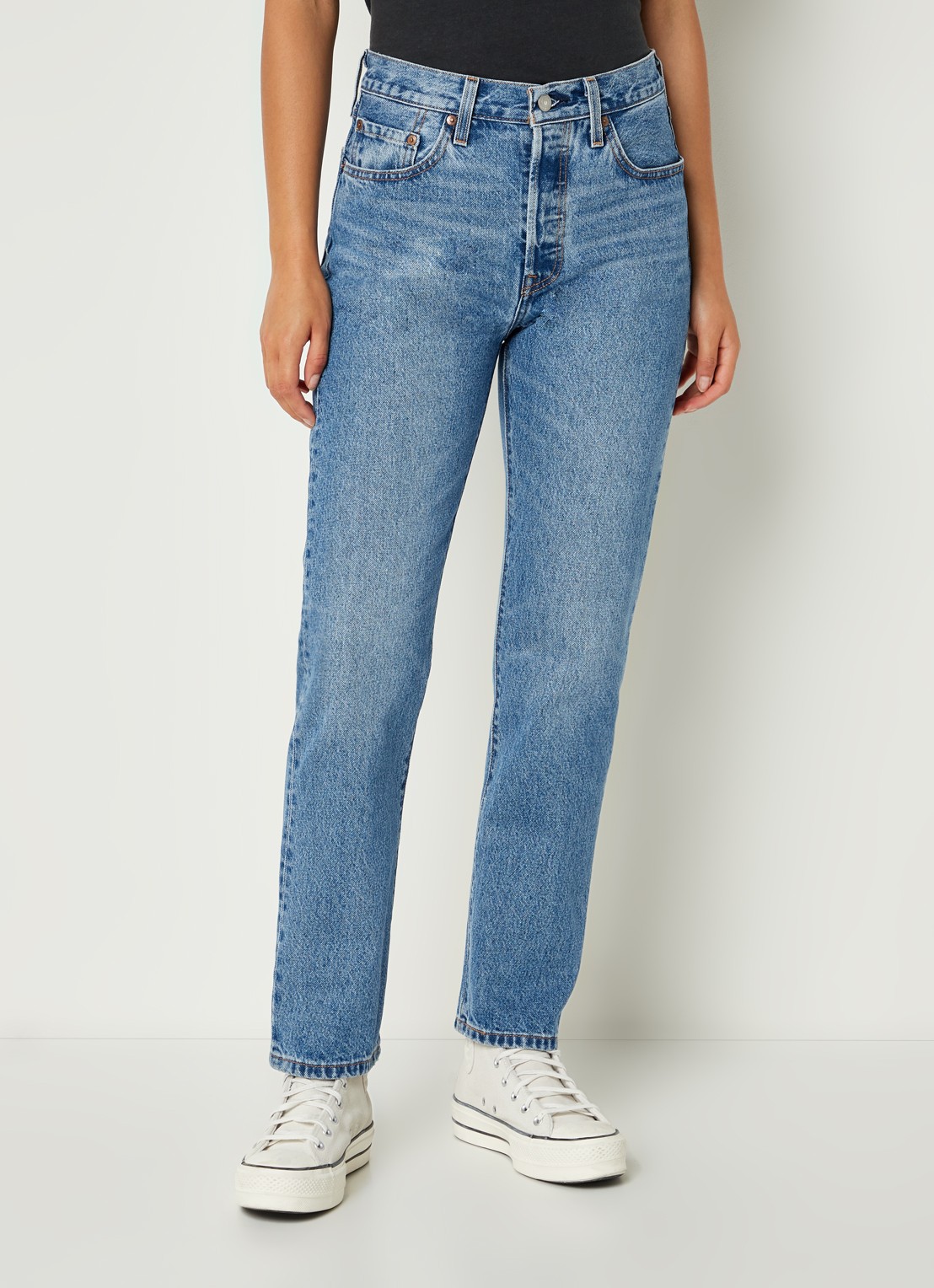 Levi's 501 High waist straight leg cropped jeans met medium wassing - detail 4 indigo