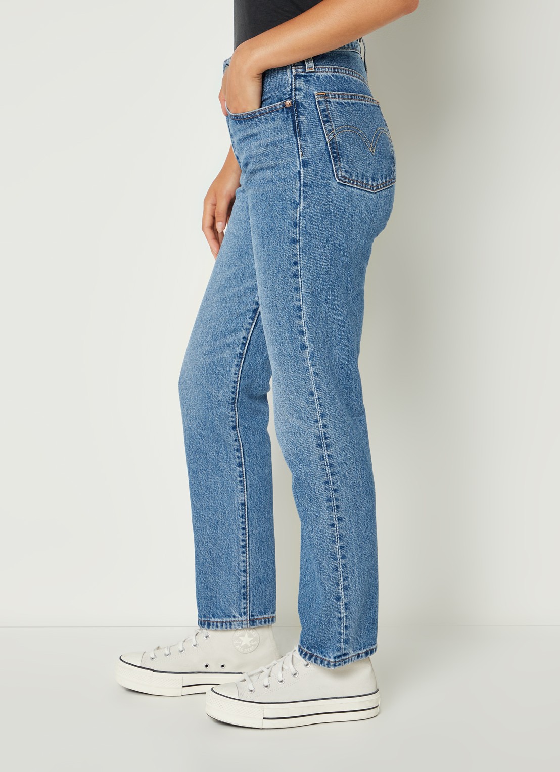 Levi's 501 High waist straight leg cropped jeans met medium wassing - detail 5 indigo