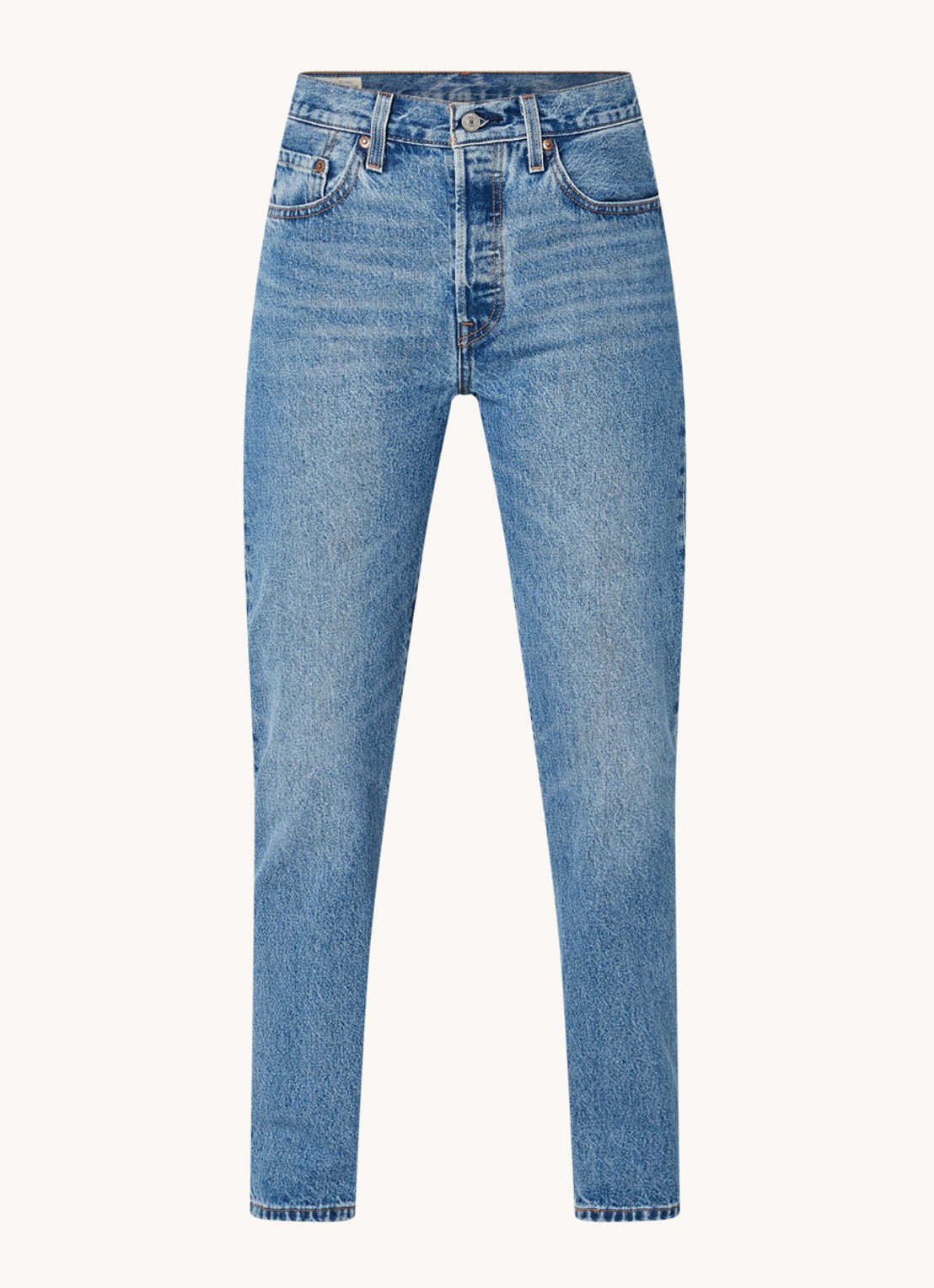 Levi's 501 High waist straight leg cropped jeans met medium wassing - voorkant 2 indigo