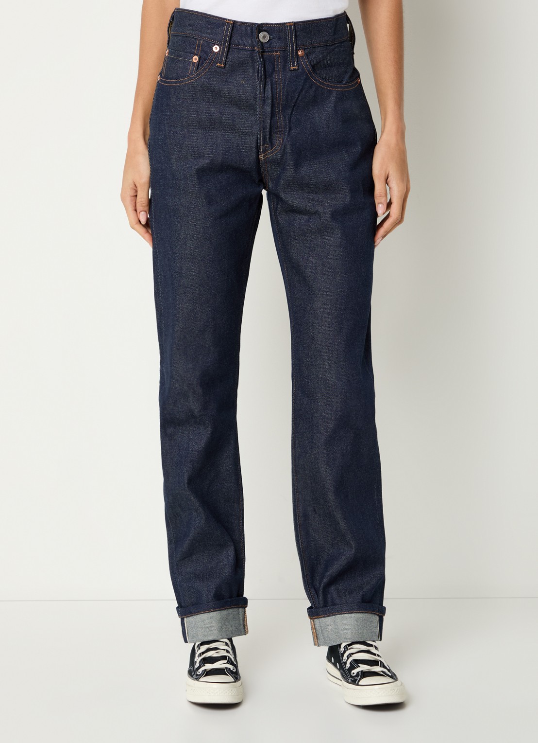 Levi's 501 high waist straight leg jeans met donkere wassing - detail 2 indigo