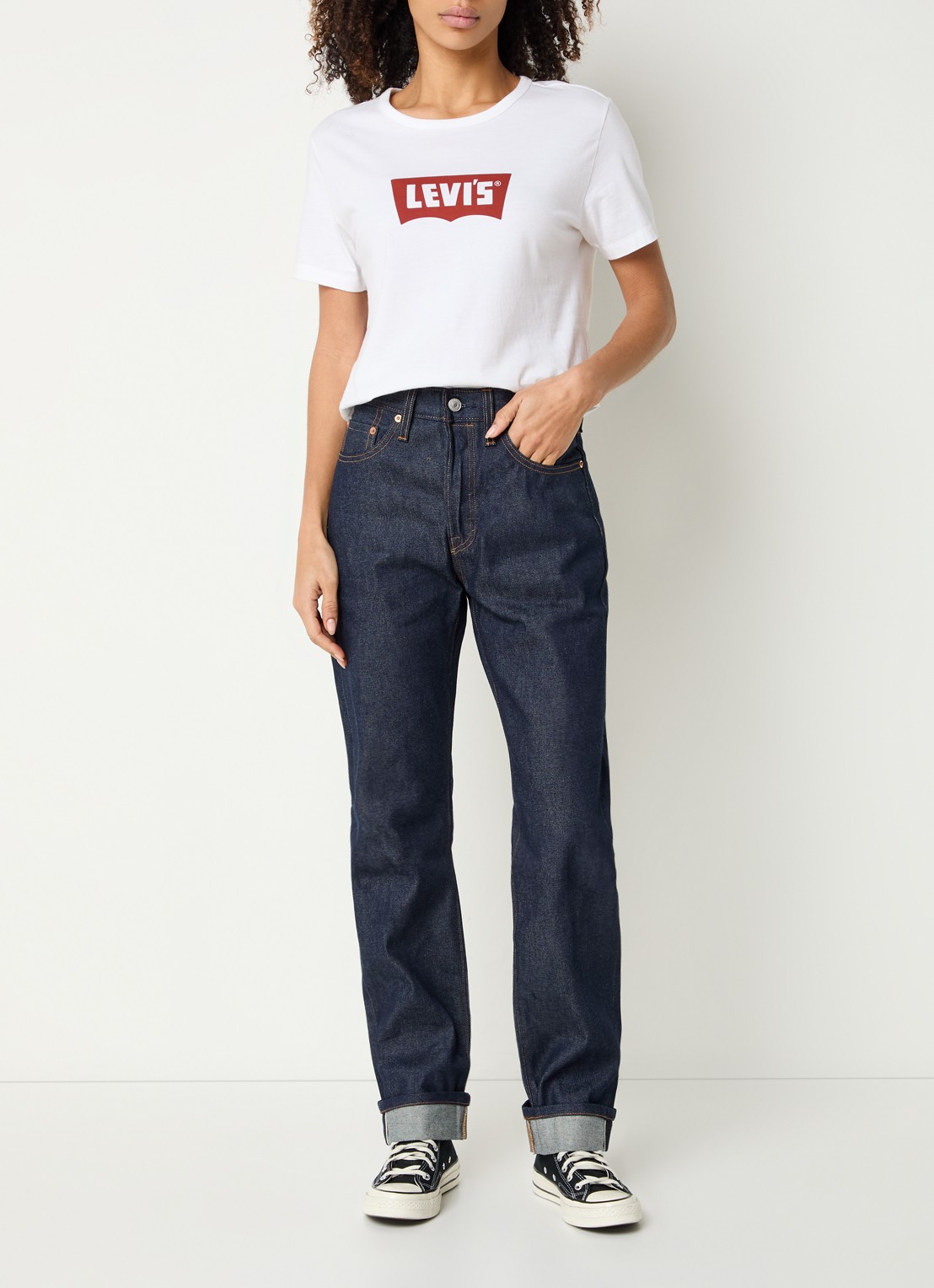 Levi's 501 high waist straight leg jeans met donkere wassing - voorkant 5 indigo