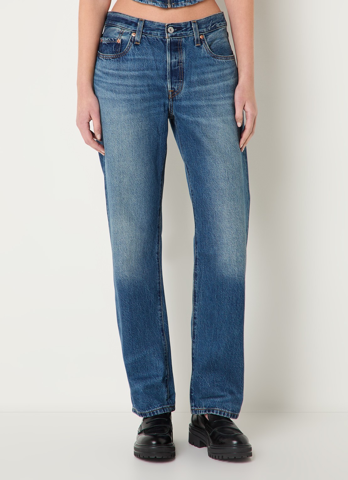 Levi's 501 high waist straight leg jeans met donkere wassing - detail 2 indigo