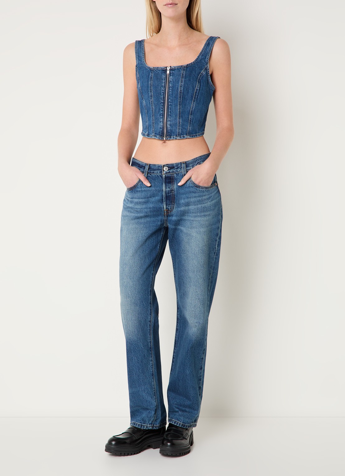 Levi's 501 high waist straight leg jeans met donkere wassing - voorkant 5 indigo