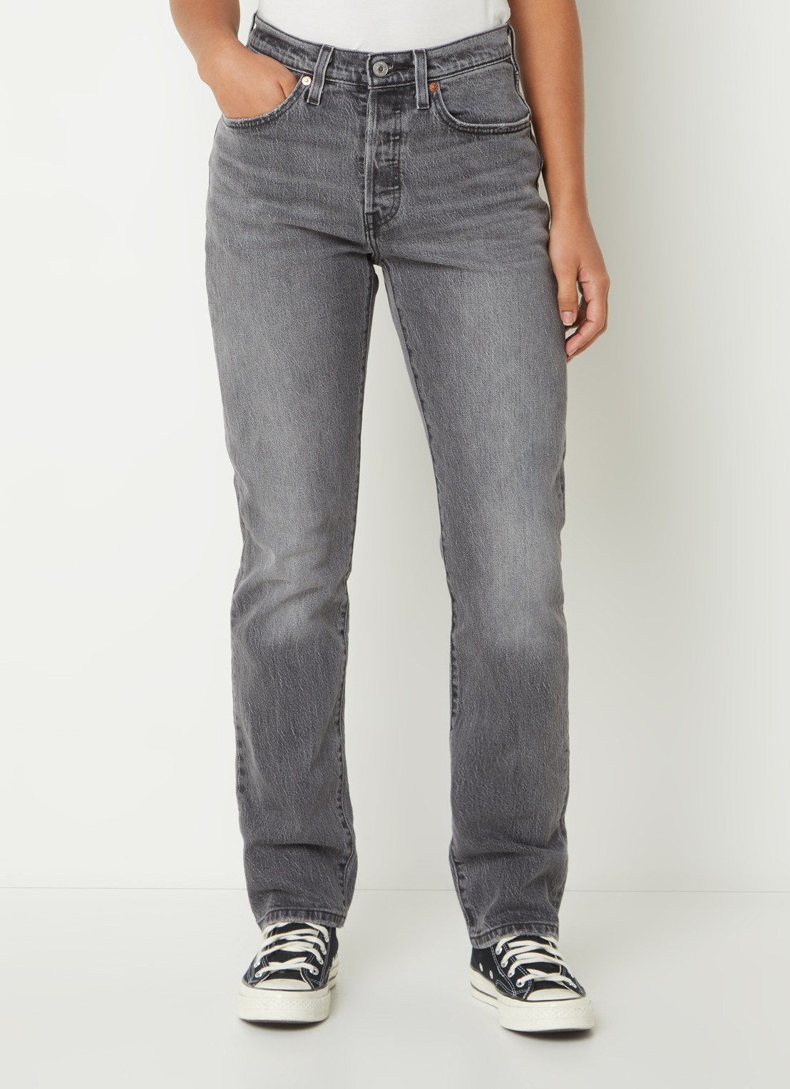 Levi's 501 high waist straight leg jeans met gekleurde wassing - detail 2 grijs