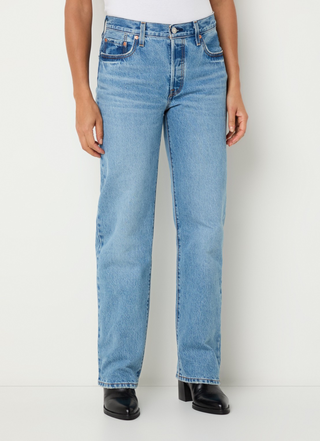 Levi's 501 high waist straight leg jeans met lichte wassing - detail 3 indigo