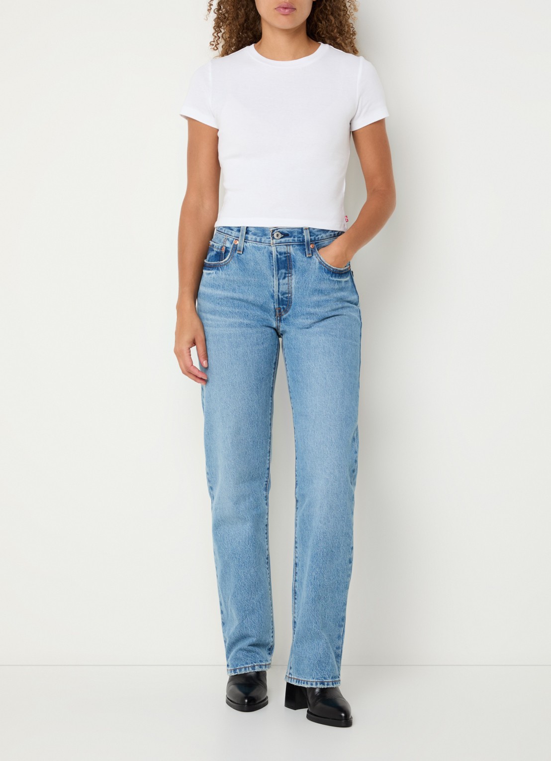 Levi's 501 high waist straight leg jeans met lichte wassing - voorkant 2 indigo